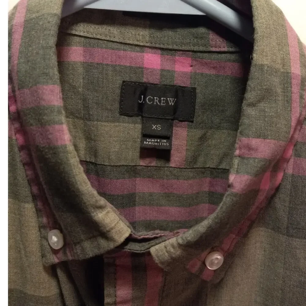 J Crew Slim Fit Olive Green Pink Plaid Button Down Shirt Preppy Heritage XS